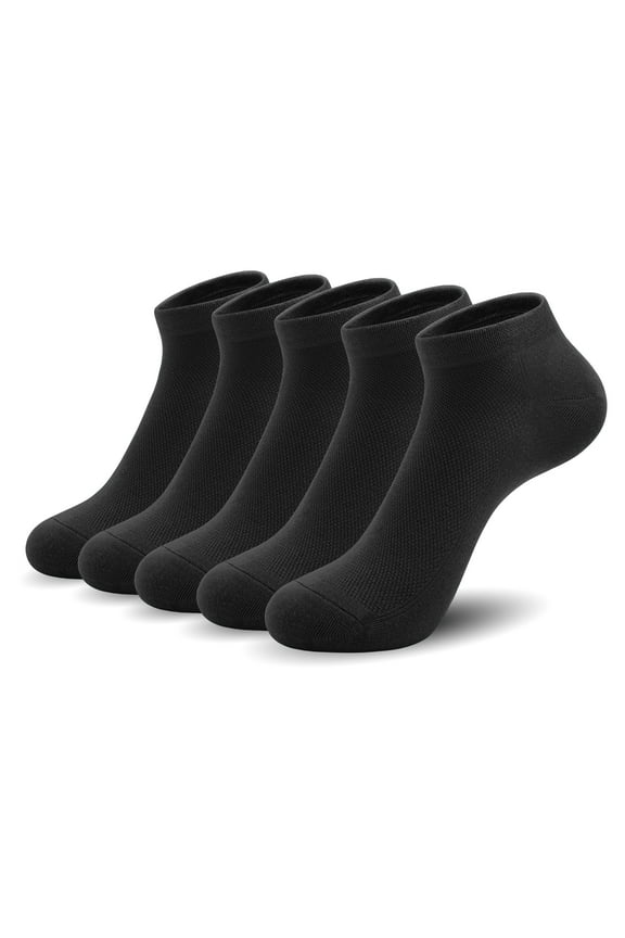 Women Thin Mesh Bamboo Ankle Breathable Sock Summer Low-Cut Socks 5 Pairs (Black, Large)