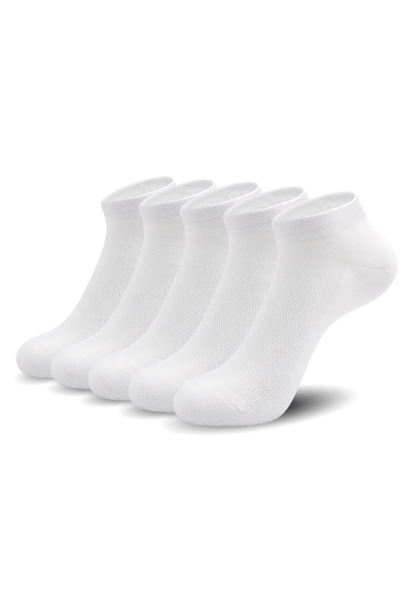 Ultra-Thin Ankle Viscose Bamboo Socks for Women - Mesh Breathable Lightweight Low-Cut Socks 5 Pairs (White, Large)