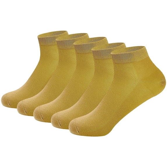 SERISIMPLE Ultra-Thin Ankle Viscose Bamboo Socks for Women - Mesh Breathable Lightweight Low-Cut Socks 5 Pairs (Yellow, Medium)