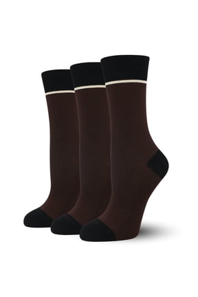 Womens Soft Ribbed Viscose Bamboo Thin Crew Socks, Dress Colorblock Retro Colorful Design Fashion Calf Sock 3 Pairs
