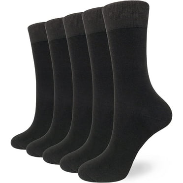 SERISMPLE Women's Mid-Calf Socks 5 Pair Slub Casual Socks Soft & Lightweight (Black,Large)