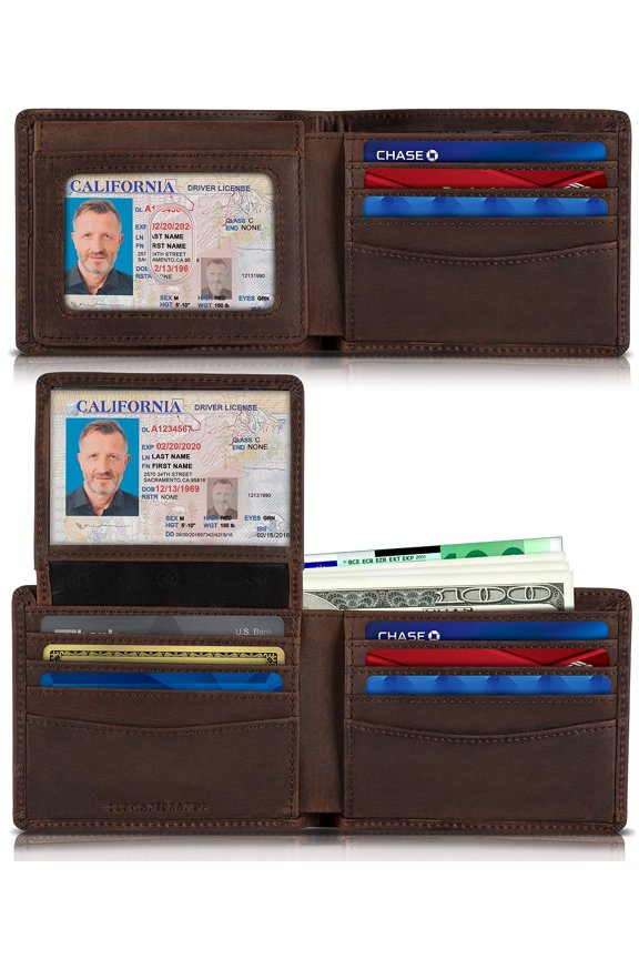 2 ID Window Wallet for Men RFID Blocking Leather, Bifold Top Flip, Extra Capacity Travel Wallet (Texas Brown Executive) A101