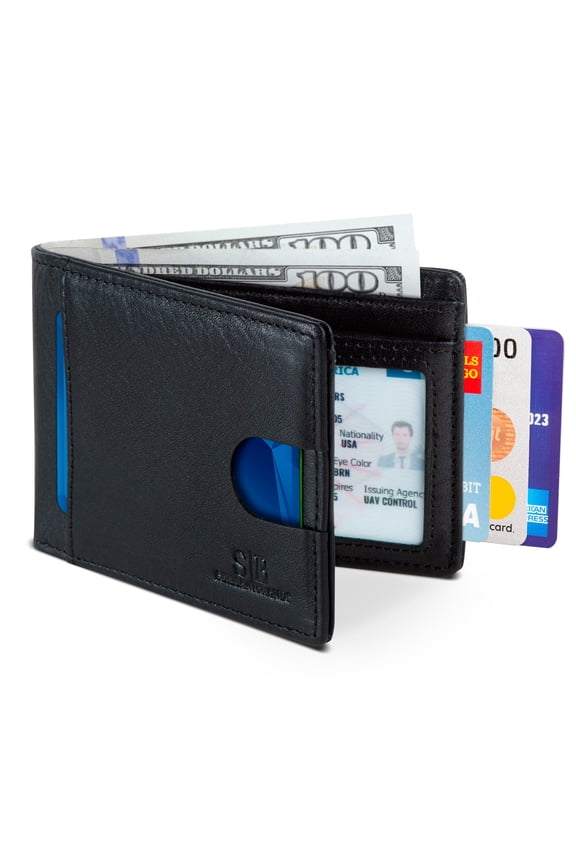 RFID Blocking Slim Bifold Genuine Leather Thin Minimalist Front Pocket Wallets for Men Billfold Wallet Men Gift (Jet Black 2.0) Y101
