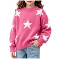 thumbnail image 1 of SEROYE Crewneck Sweaters for Girl Star Pattern Knitted Pullover Long Sleeve Drop Shoulder Ribbed Trim Casual Tops (10-12 Years, Hot Pink), 1 of 7
