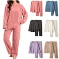 thumbnail image 1 of SEROYE Flannel Pajamas for Women Set Cable Knit Fleece Crewneck Top Elastic Waist Pants Solid Sleepwear Winter Suit (Free Size, Beige), 1 of 10
