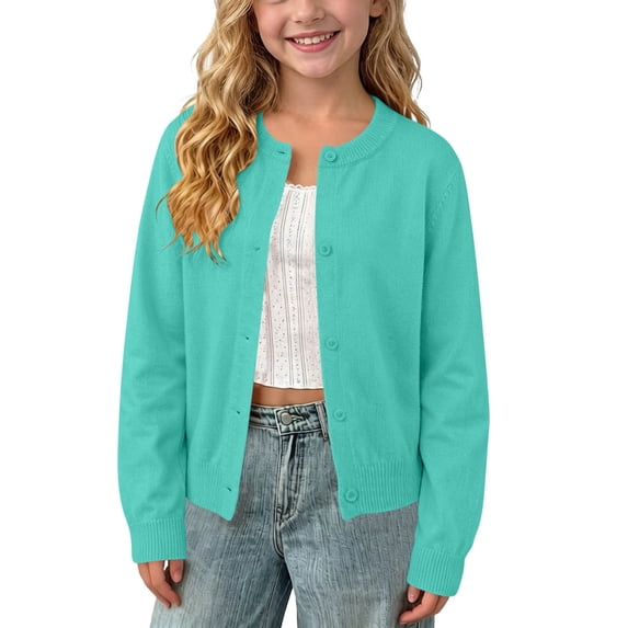 SEROYE Kids Knit Cardigan Sweaters Crewneck Button Down Solid Long Sleeve Loose Casual Unisex Tops Spring Fall (1-2Years, Mint Green)