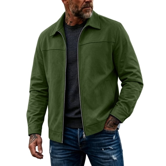 SEROYE Mens Faux Suede Jacket Zip Up Lapel Collared Solid Long Sleeve Casual Business Outerwear for Spring Fall (M, Army Green)