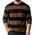 thumbnail image 1 of SEROYE Mens Knit Sweaters Color Block Wide Horizontal Striped Long Sleeve Crewneck Ribbed Trim Pullover Casual Tops (XL, Coffee), 1 of 5