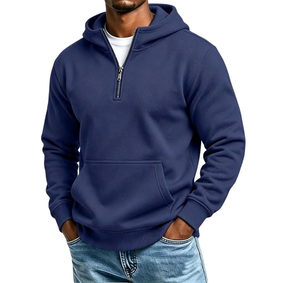 SEROYE Mens Sweatshirts 1/4 Zip Hooded Pullover Solid Long Sleeve Casual Sport Tops Spring Fall Winter with Pockets (S, Navy)