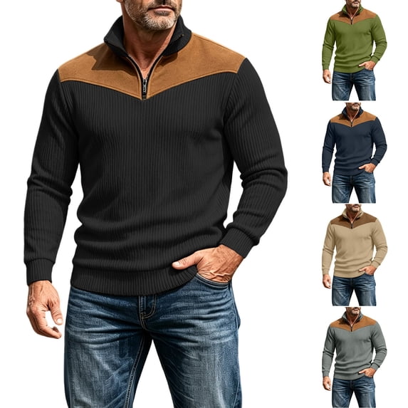 SEROYE Mens Sweatshirts 1/4 Zip Stand Collar Solid Patchowork Long Sleeve Fall Winter Casual Athletic Pullover Top (M, Navy)