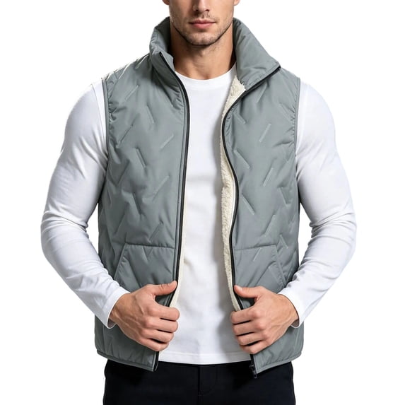SEROYE Mens Vest Sherpa Lined Padded Stand Collar Sleeveless Full Zip Embossed Gilet for Fall Winter Layering Outerwear (XL, Green)