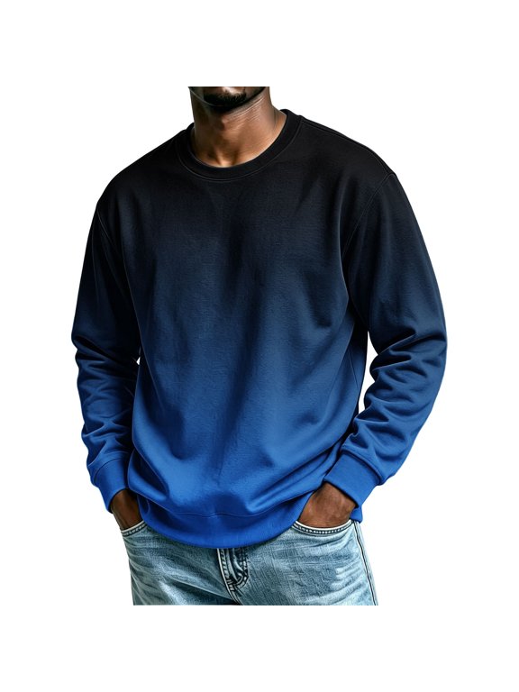Sweatshirts for Men Gradient Color Crewneck Long Sleeve Loose Casual Pullover Tops for Spring Fall Winter (2XL, Blue)