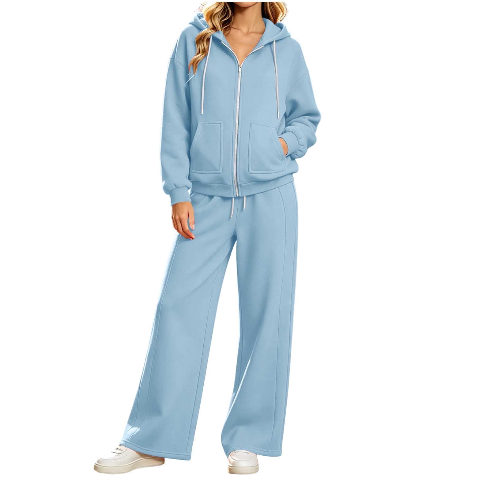 SEROYE Women Fall Sweatsuits Full Zip Drawstring Hood Jackets Wide Leg ...