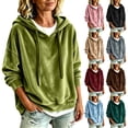 thumbnail image 1 of SEROYE Women's Velvet Sweatshirt Solid Long Sleeve Hooded with Drawstring Pullover Oversized Casual Winter Tops (XL, Green), 1 of 10