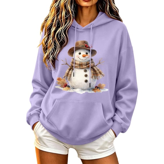 SEROYE Womens Christmas Print Sweatshirts Snowman Graphic Hoodie Long Sleeve Pullover Casual Holiday Festival Tops (2XL, Purple Christmas 03)