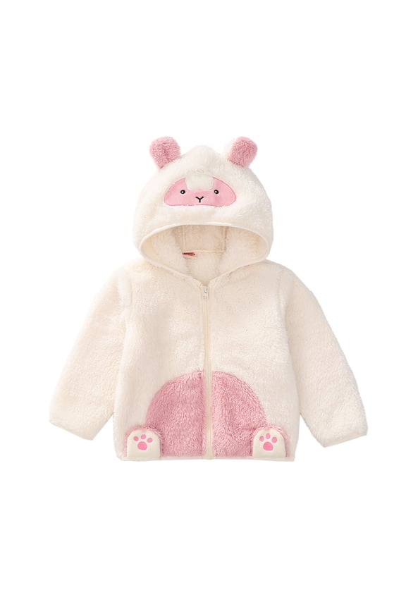 Baby Toddler Plush Hooded Jacket with Cute Ears Fall Winter Warm Comfortable Soft Fleece Outerwear for Infants 1-5 Years(White,1 Years)
