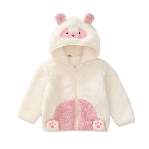 SERTG Baby Toddler Plush Hooded Jacket with Cute Ears Fall Winter Warm Comfortable Soft Fleece Outerwear for Infants 1-5 Years(White,2 Years)