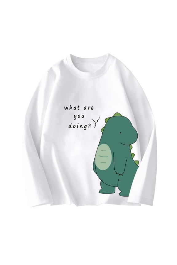 Big Children Dinosaur Graphic Sweatshirt Long Sleeve Round Neck Fall Winter Midweight Core Wear for Kids 2-12 Years(White,2 Years)