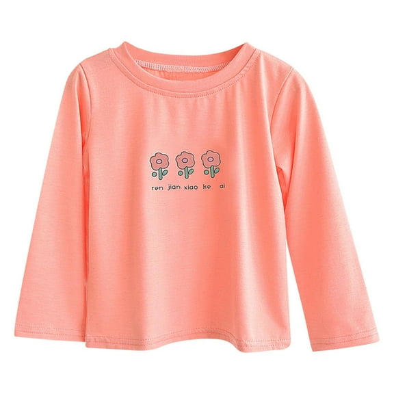 SERTG Big Girls Floral Print Relaxed Fitted Tee Long Sleeve Round Neck Fall Winter Comfottable Top for Children 2-12 Years(Orange,10 Years)