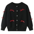 thumbnail image 1 of SERTG Big Girls Knit Cardigan Long Sleeve Round Neck Button Bow Accented Fall Winter Snug Garment for Children 2-14 Years(Black,7-8 Years), 1 of 6