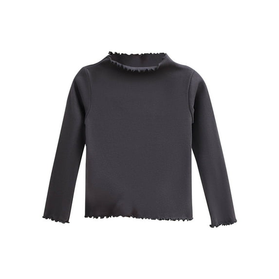 SERTG Big Girls Solid Color Shirt Frilled Neck Core Long Sleeve Top Daily Fall Winter Versatile Blouse for Children 1-12 Years(Gray,3-4 Years)