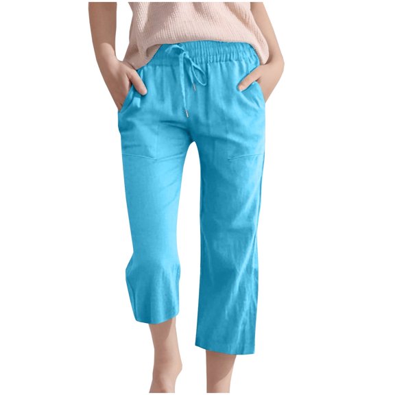 SERTG Big Kids 3/4 Long Pants Solid Color Casual Loose Fitted Comfortable Spring Fall Trousers with Pockets for Boys and Girls 3-14 Years(Blue,3-4 Years)