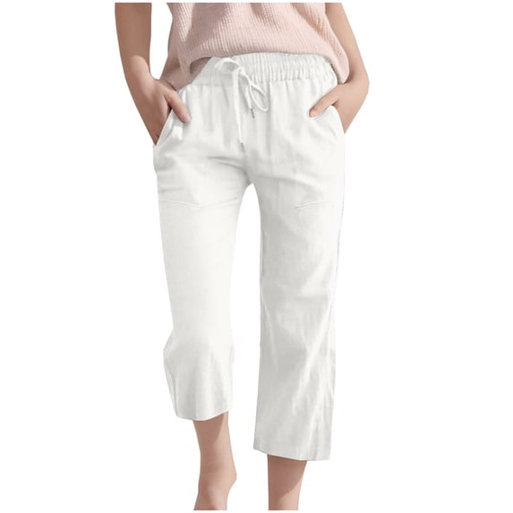 SERTG Big Kids 3/4 Long Pants Solid Color Casual Loose Fitted Comfortable Spring Fall Trousers with Pockets for Boys and Girls 3-14 Years(White,5-6 Years)