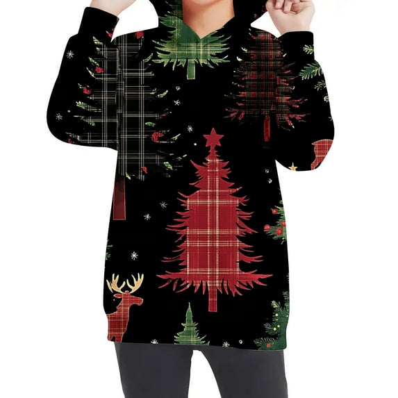 SERTG Big Kids Christmas Holiday Print Hoodie Long Sleeve Round Neck Pullover Casual Top for Boys and Girls 4-14 Years(Multicolor,7-8 Years)