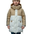 thumbnail image 1 of SERTG Big Kids Color Block Hooded Long Coat Plush Lined Thermal Windproof Fall Winter Warm with Pockets Cold Outerwear Jacket for Children 4-13 Years(Khaki,10-11 Years), 1 of 9
