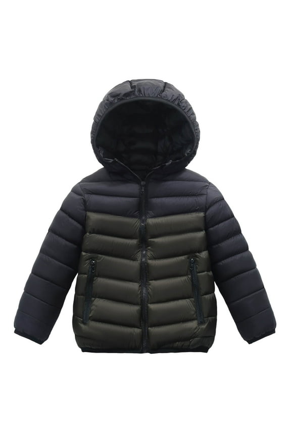 Big Kids Contrast Panel Hooded Coat Light Thermal-Insulated Long Sleeve Active Comfortable Outerwear for Children 8-17 Years(Army Green,8-9 Years)