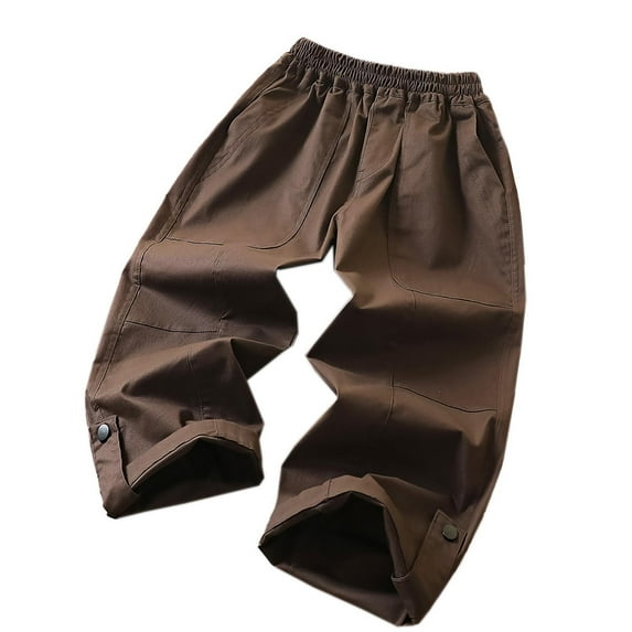 SERTG Big Kids Fashion Long Pants with Pockets Elastic Waist Fall Winter Sporty Sweatpants Casual Trousers for Boys 5-13 Years (Coffee,7 Years)