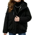 thumbnail image 1 of SERTG Big Kids Hooded Coat Solid Color Thermal Warm Fall Winter Plush Lined Mid Length Cotton Zipper Pockets Outerwear for Boys Girls 2-13 Years(Black,2-3 Years), 1 of 6