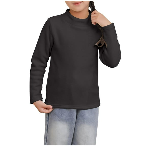 SERTG Big Kids Lined Long Sleeve Shirt Solid Color Fall Winter Wear Warm Comfortable Fleece Top for Boys and Girls 4-16 Years(Gray,13-14 Years)