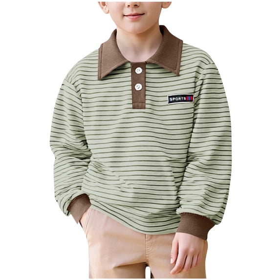 SERTG Big Kids Patchwork Hooded Shirt Long Sleeve Collar Fall Winter Versatile Casual Outerwear for Children 2-14 Years(Green,11-12 Years)