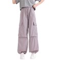 thumbnail image 1 of SERTG Big Kids Solid Color Cargo Pants Elastic Waist with Pockets Fall Winter Fashion Casual Long Trousers for Boys and Girls 5-15 Years(Purple#1,12 Years), 1 of 9