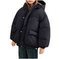 thumbnail image 1 of SERTG Big Kids Solid Color Hooded Parka Coat Mid Length Warm Cozy Winter Jacket with Pockets Casual Outerwear for Boys and Girls 3-13 Years(Black,11 Years), 1 of 5