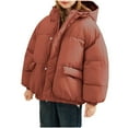 thumbnail image 1 of SERTG Big Kids Solid Color Hooded Parka Coat Mid Length Warm Cozy Winter Jacket with Pockets Casual Outerwear for Boys and Girls 3-13 Years(Coffee,9 Years), 1 of 5