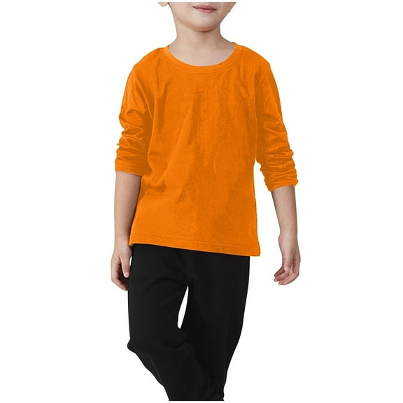 SERTG Kids Child and Child Long Sleeve Round Neck T Shirts Kids Basic Tee Solid Color Crewneck Casual Sport Tops Tees 2-11 Years(Orange,4-5 Years)