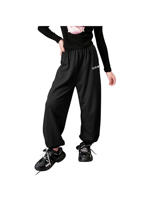 Big Kids Solid Color Trousers Tapered Cuff Ankle Fashion Sporty Casual Comfortable Fitted Pants for Boys and Girls 3-14 Years(Black,13 Years)