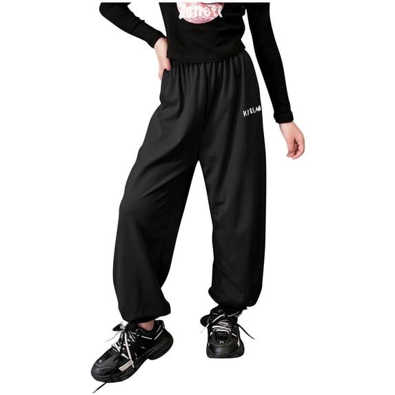 SERTG Big Kids Solid Color Trousers Tapered Cuff Ankle Fashion Sporty Casual Comfortable Fitted Pants for Boys and Girls 3-14 Years(Black,9 Years)