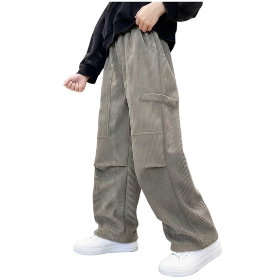 SERTG Boys Big Kid Solid Color Jogger Pants Elastic Waist with Pocket Casual Comfortable Fit Spring Fall Everyday Trousers(Khaki,11-12 Years)