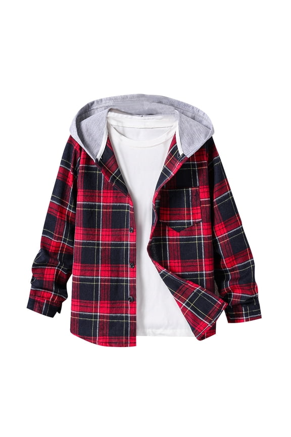 Boys Color Block Hooded Jacket Casual Lightweight Spring Fall Long Sleeve Outerwear Top for Kids 8-14 Years(Red,10 Years)