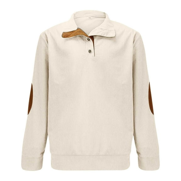 SERTG Boys Color Block Knit Shirt Long Sleeve Casual Comfortable Spring Fall Corduroy Top with Collar Buttons and Stripe for Big Kids Everyday Wear(Beige,7-8 Years)