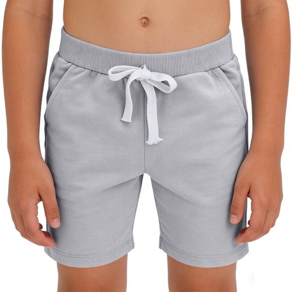 SERTG Boys Cotton Shorts Slim Elastic Waistband Adjustable Drawstring Kids Solid Color Summer Casual Sports Wear Playground Daily Comfort Fit Casual Bike Shorts(Gray,10-11 Years)