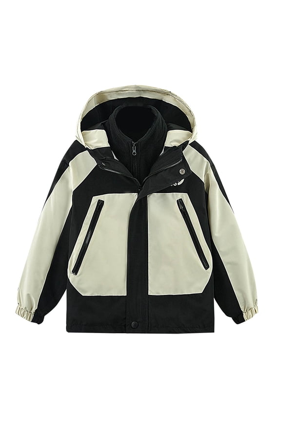 Boys Cute Print Jacket 3-in-1 System Detachable Hooded Jacket Long Sleeve Active Versatile Outerwear for Kids 3-13 Years(Black,3 Years)