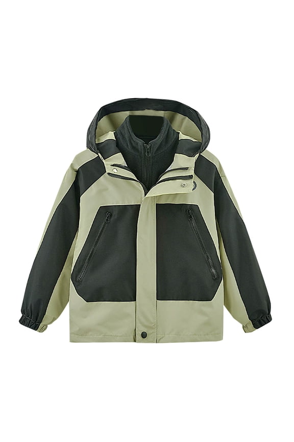 Boys Cute Print Jacket 3-in-1 System Detachable Hooded Jacket Long Sleeve Active Versatile Outerwear for Kids 3-13 Years(Khaki,3 Years)