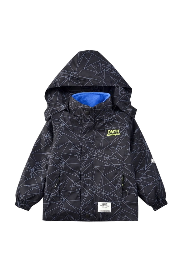 Boys Cute Print Jacket 3-in-1 System Detachable Hooded Jacket Long Sleeve Active Versatile Outerwear for Kids 4-15 Years(Black,12 Years)