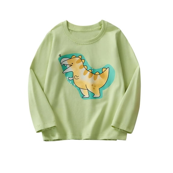 SERTG Boys Dinosaur Graphic Print Shirt Loose Long Sleeve Round Neck Spring Fall Active Playwear Top for Boys 3-9 Years(Z01#Green,3 Years)