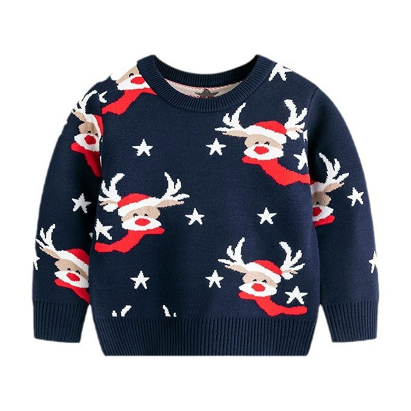 Babyhug Knitted Full Sleeves Pullover Sweater Set With Christmas Theme Design - Navy Blue