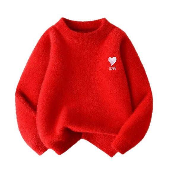 SERTG Boys and Girls Christmas Knit Sweater Holiday Cute Print Round Neck Cozy Warm Pullover Fall Winter Tops for Children 4-12 Years(Red,3 Years)